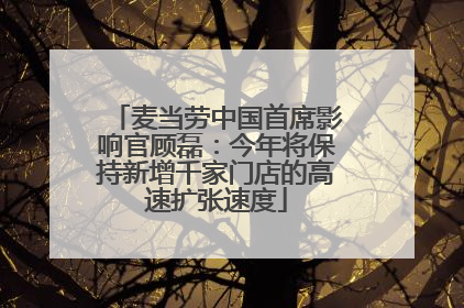 麦当劳中国首席影响官顾磊：今年将保持新增千家门店的高速扩张速度